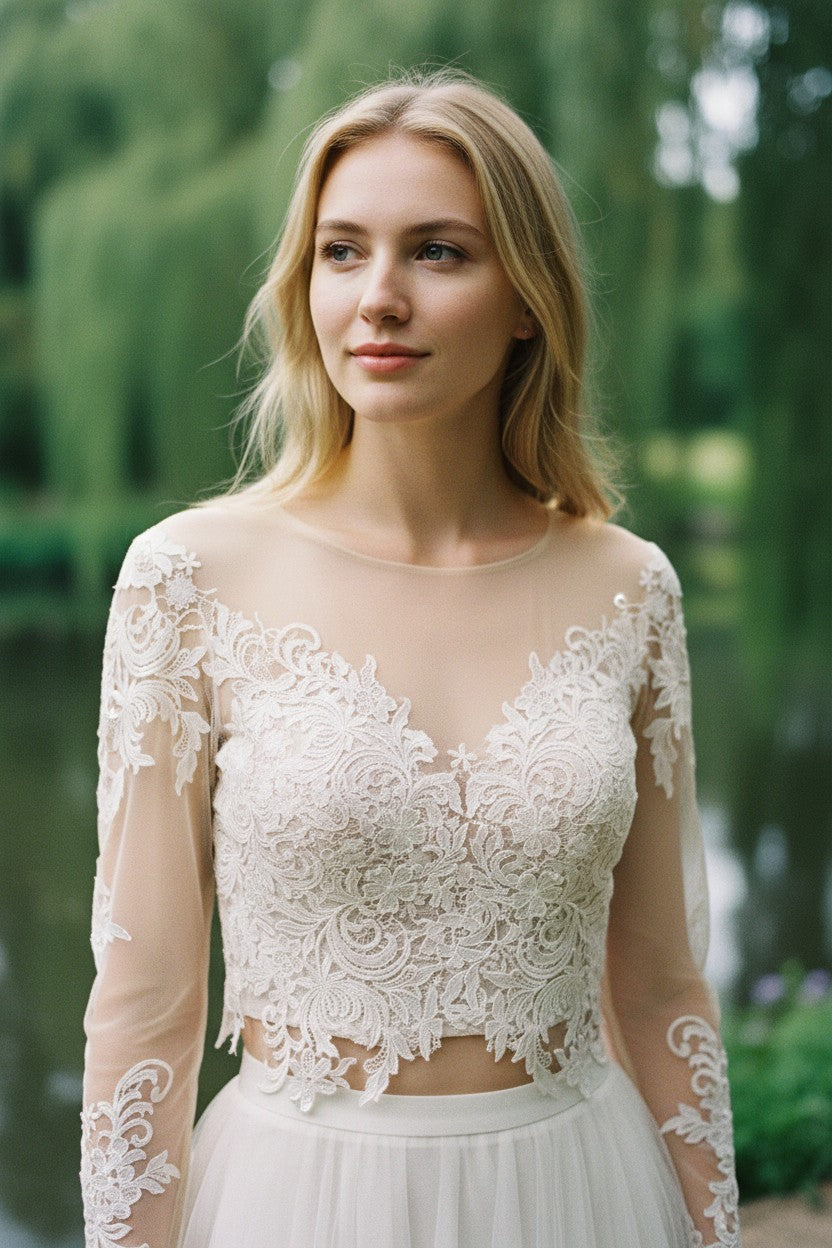 Long Sleeve Lace Bridal Bolero — Long, XXL to XL
