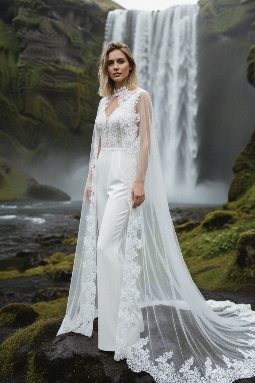 Lace Appliqué Bridal Shawl — Long, 3 Colours