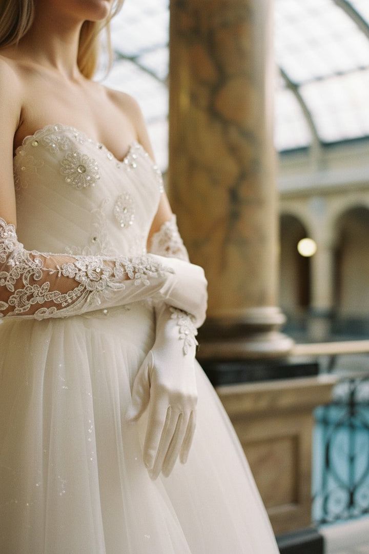 Lace Embroidered Bridal Gloves — Long