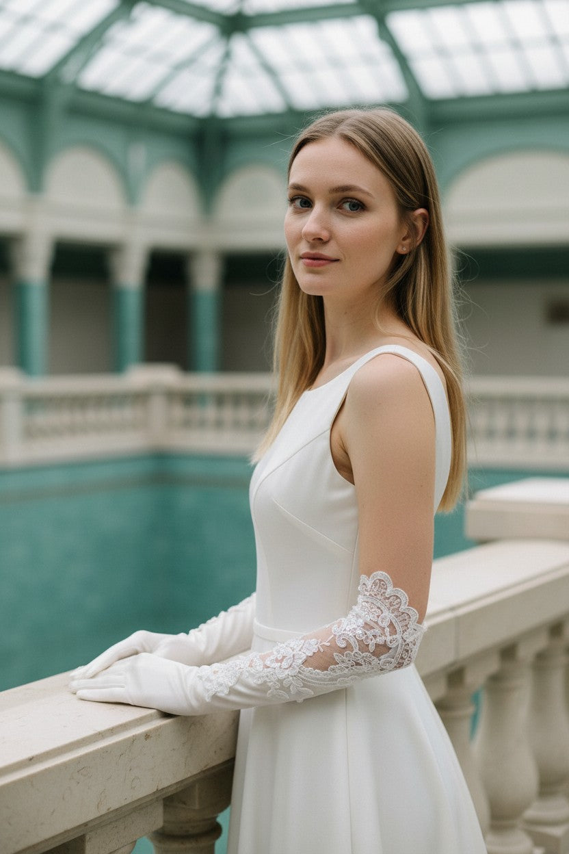 Lace Embroidered Bridal Gloves — Long