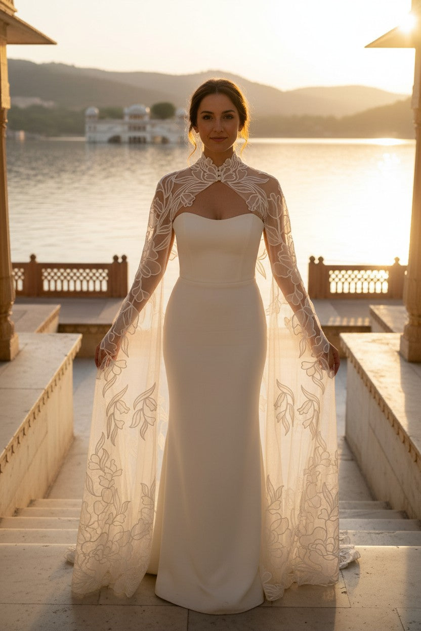 High Neck Pearl Bridal Bolero — XS（old） to 3XL