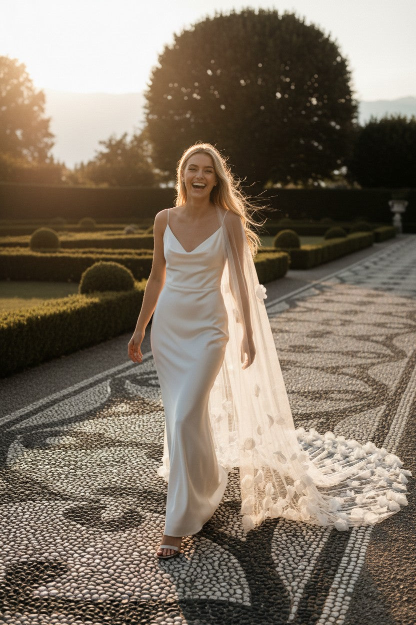 3D Floral Tulle Wedding Veil — with Train
