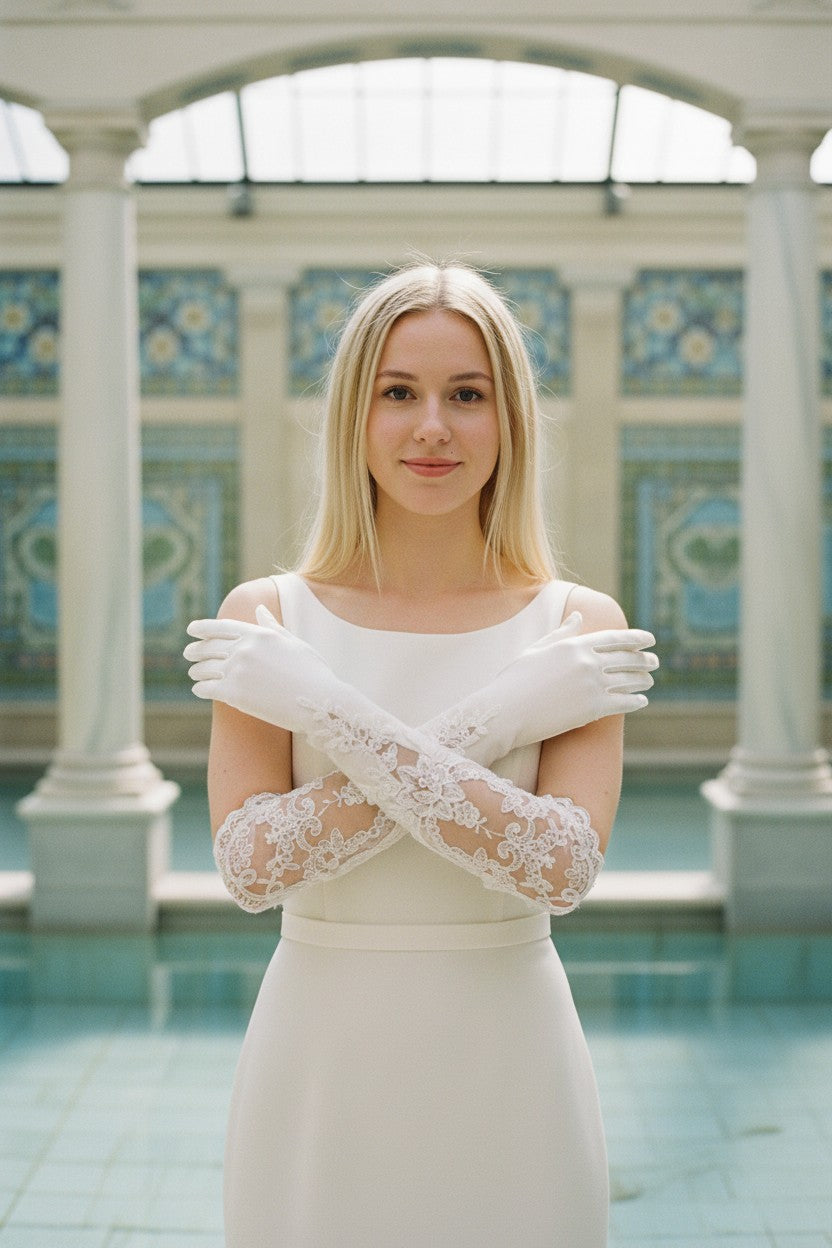Lace Embroidered Bridal Gloves — Long