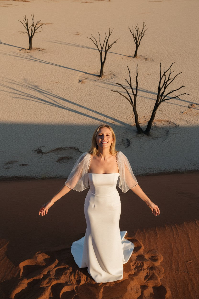 Pearl Tulle Bridal Cape — Short, 4 Colours