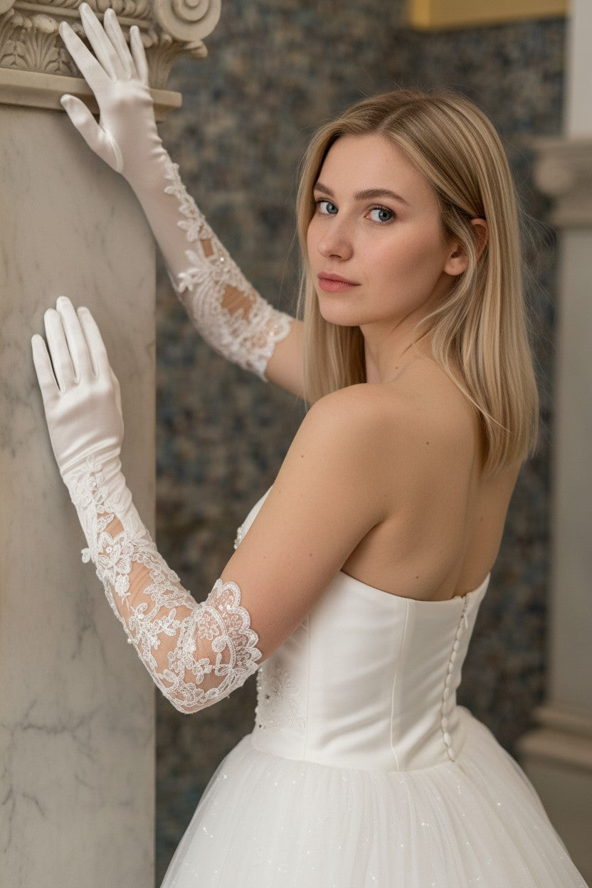 Lace Embroidered Bridal Gloves — Long