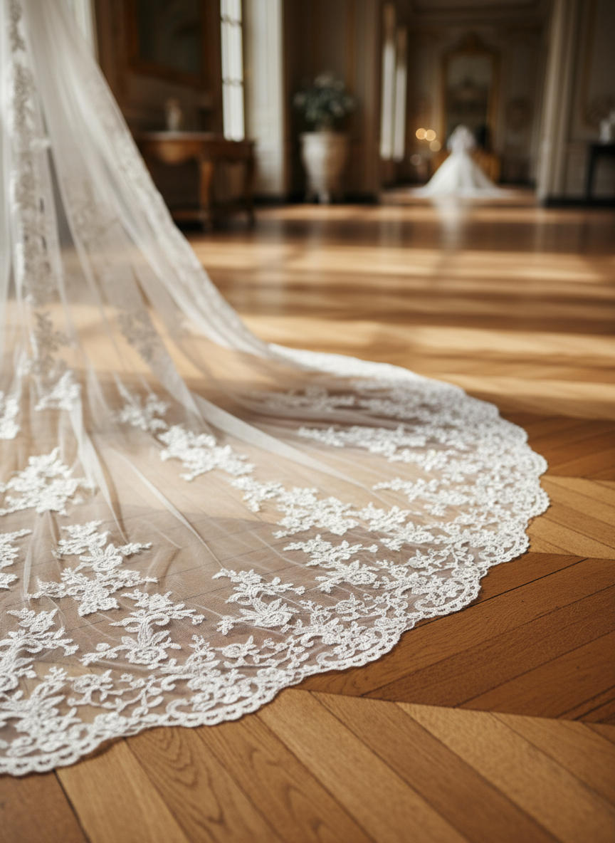 Cathedral Lace Wedding Veil — Single Tier, 300 to 500 cm