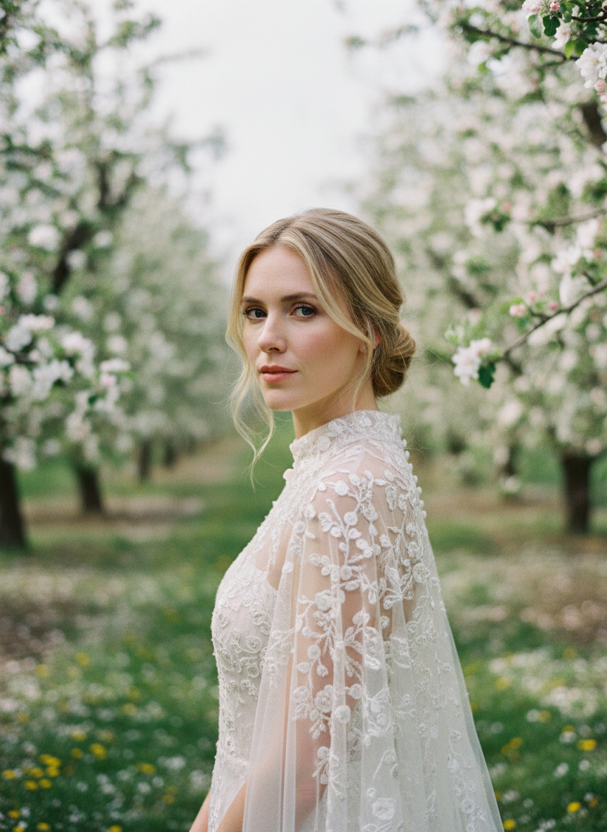 3D Floral Appliqué Bridal Shawl — Long, 3 Colours
