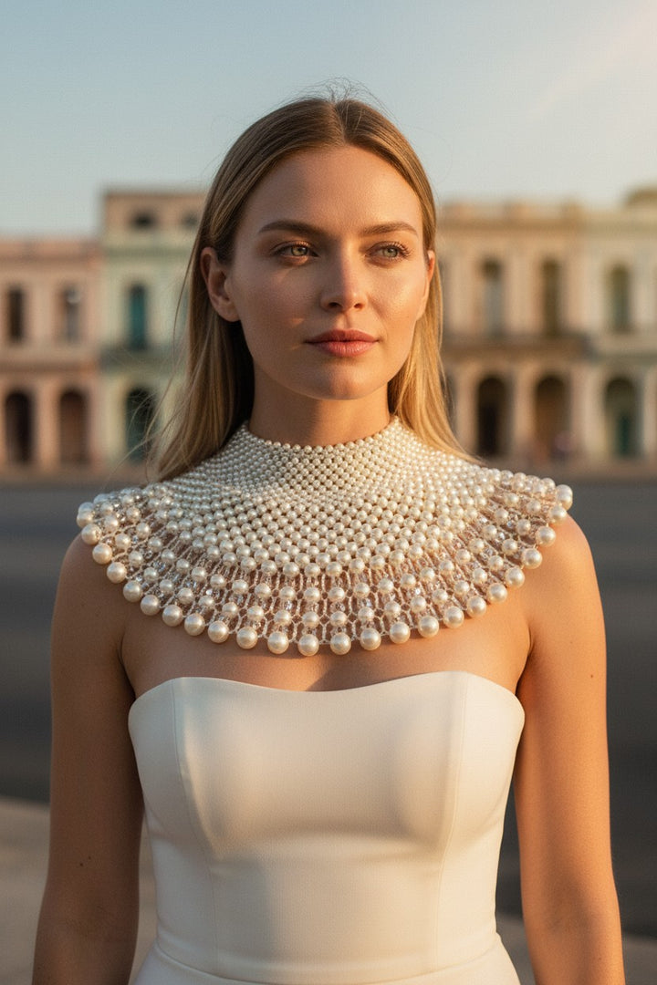 Off Shoulder Pearl Bridal Headpiece