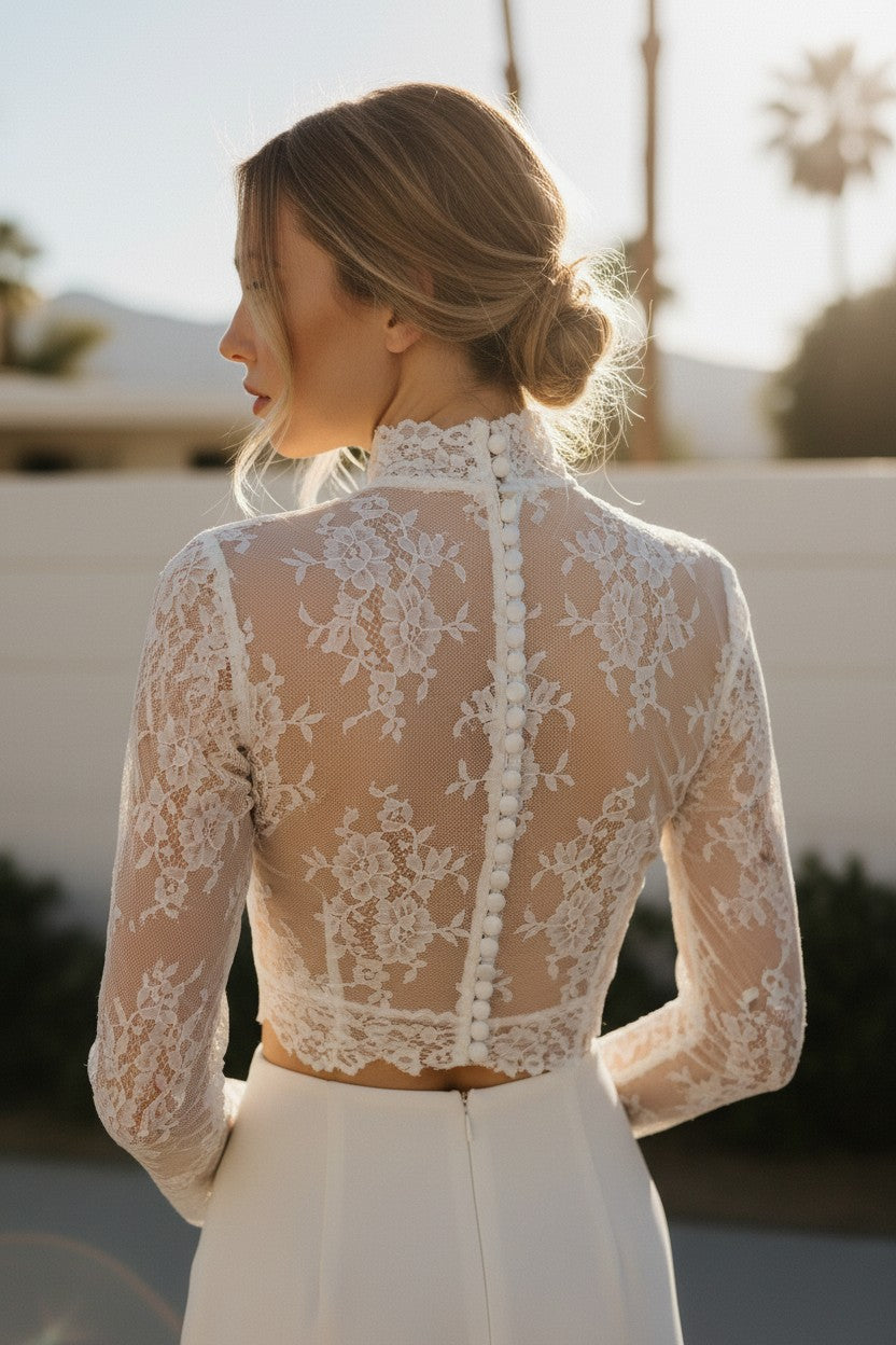 High Neck Long Sleeve Bridal Bolero — Long, L to 3XL