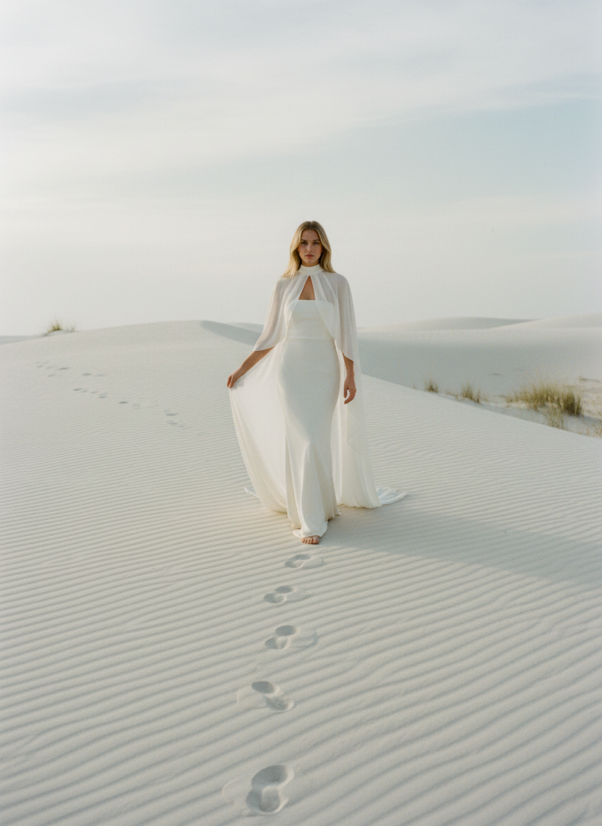 High Neck Chiffon Bridal Cape — Long, 11 Colours