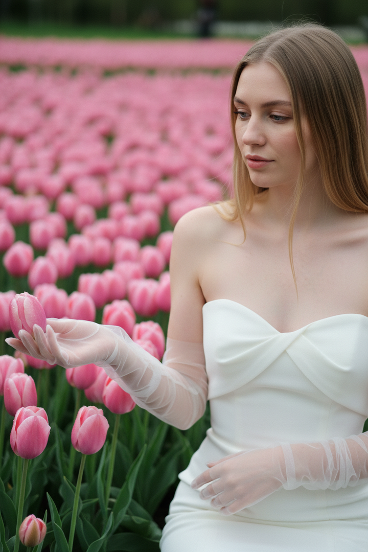Tulle Bridal Gloves — Long
