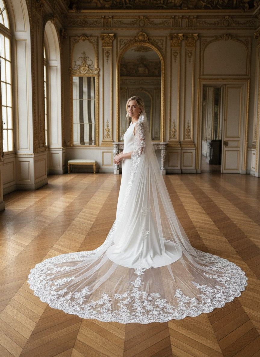 Cathedral Lace Wedding Veil — Single Tier, 300 to 500 cm