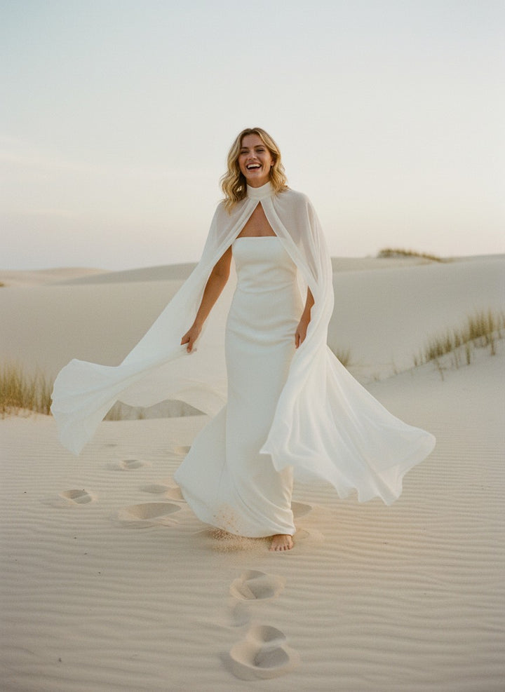 High Neck Chiffon Bridal Cape — Long, 11 Colours