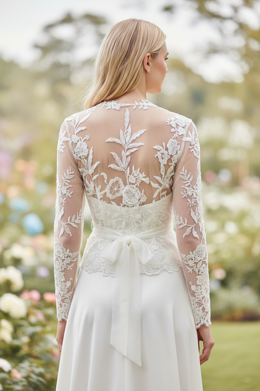 Long Sleeve Lace Bridal Cape — Long, 8 to 16W