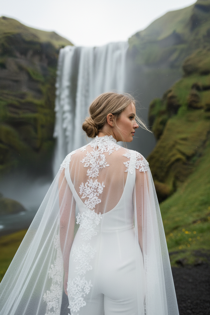 Lace Appliqué Bridal Shawl — Long, 3 Colours