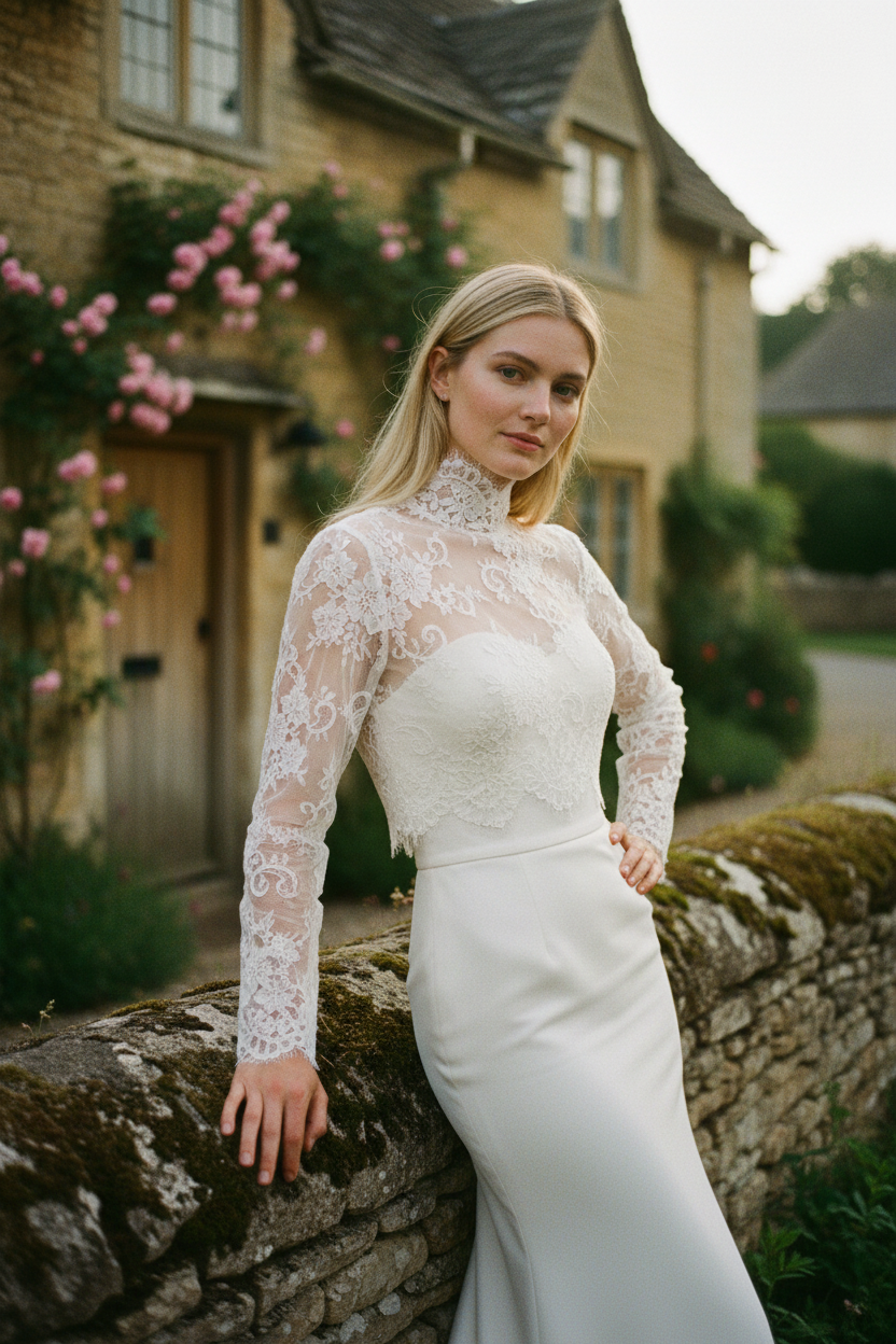 High Neck Lace Bridal Bolero — Long, XXL to 5XL