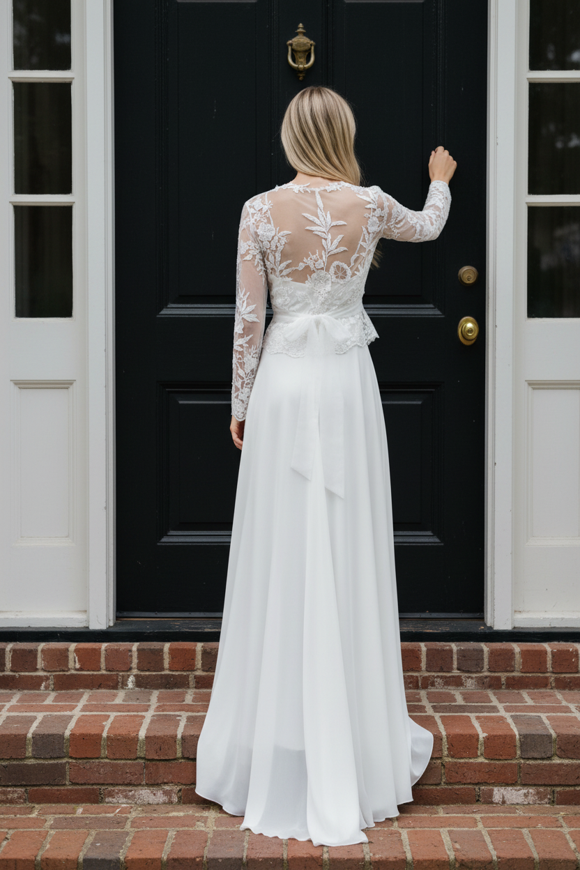 Long Sleeve Lace Bridal Cape — Long, 8 to 16W
