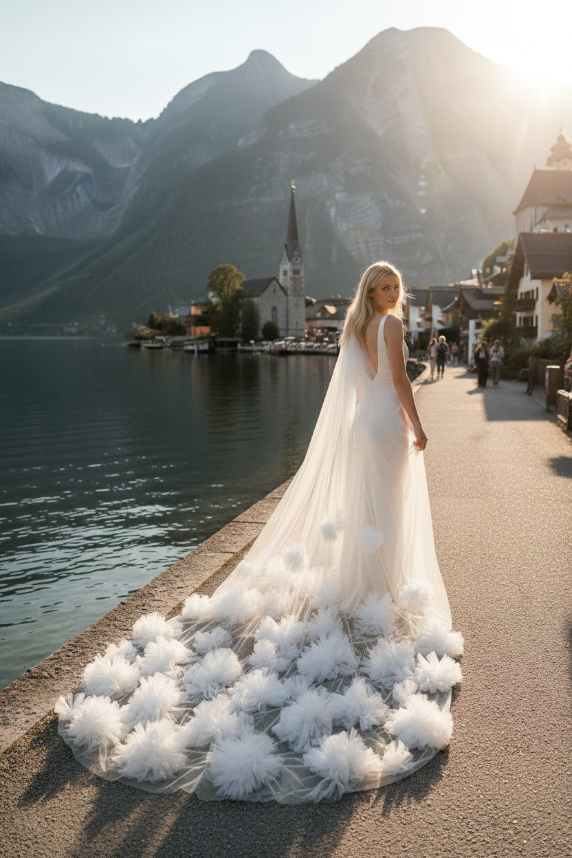 Appliqué Tulle Wedding Veil — Cathedral, 15 Colours