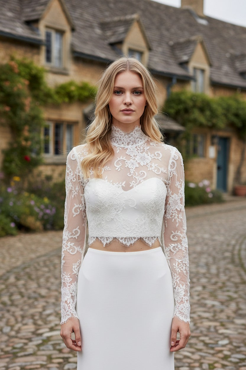 High Neck Lace Bridal Bolero — Long, XXL to 5XL