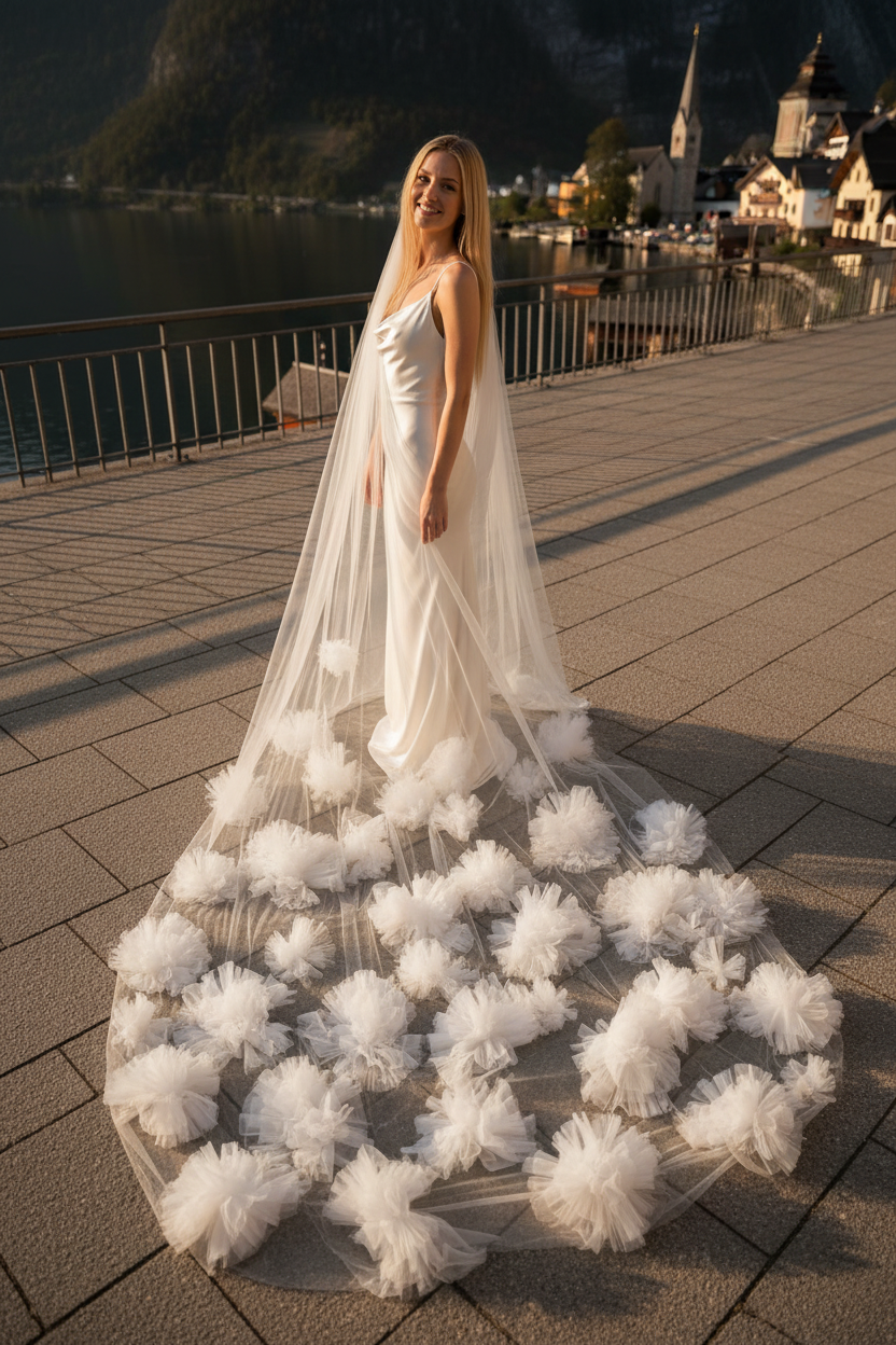 Appliqué Tulle Wedding Veil — Cathedral, 15 Colours