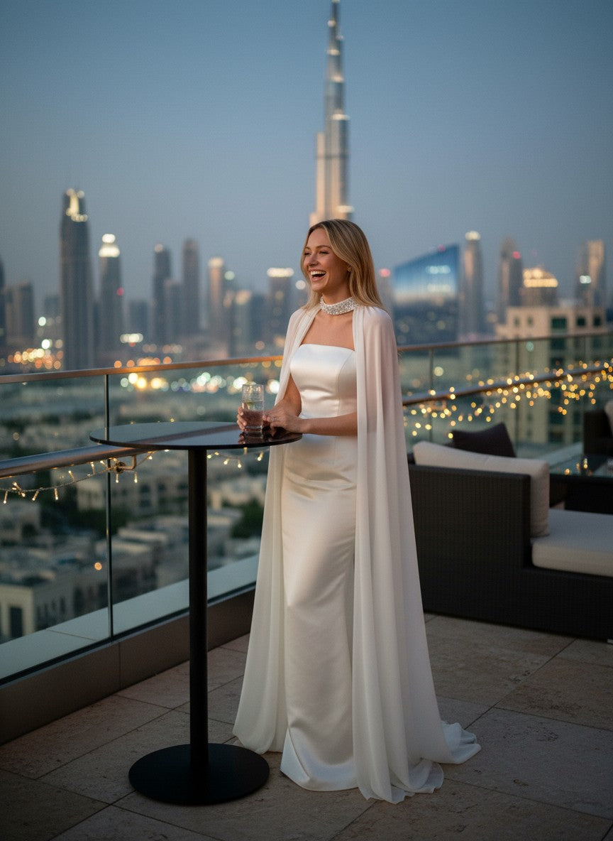 Crystal Collar Chiffon Bridal Cape — Floor Length, One Size