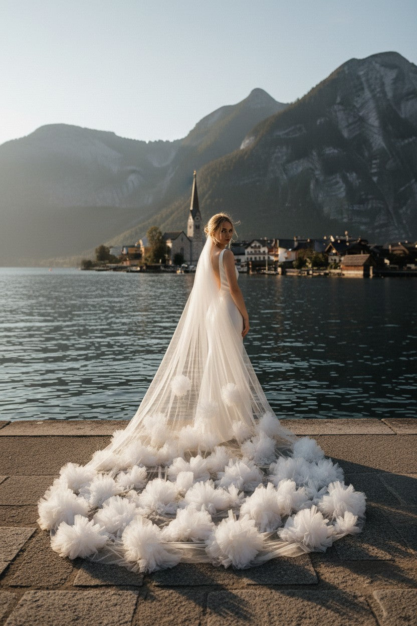 Appliqué Tulle Wedding Veil — Cathedral, 15 Colours