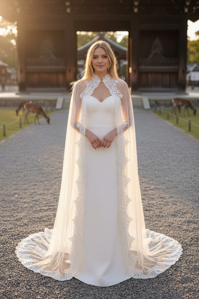 Lace Tulle Bridal Cape — Long, One Size