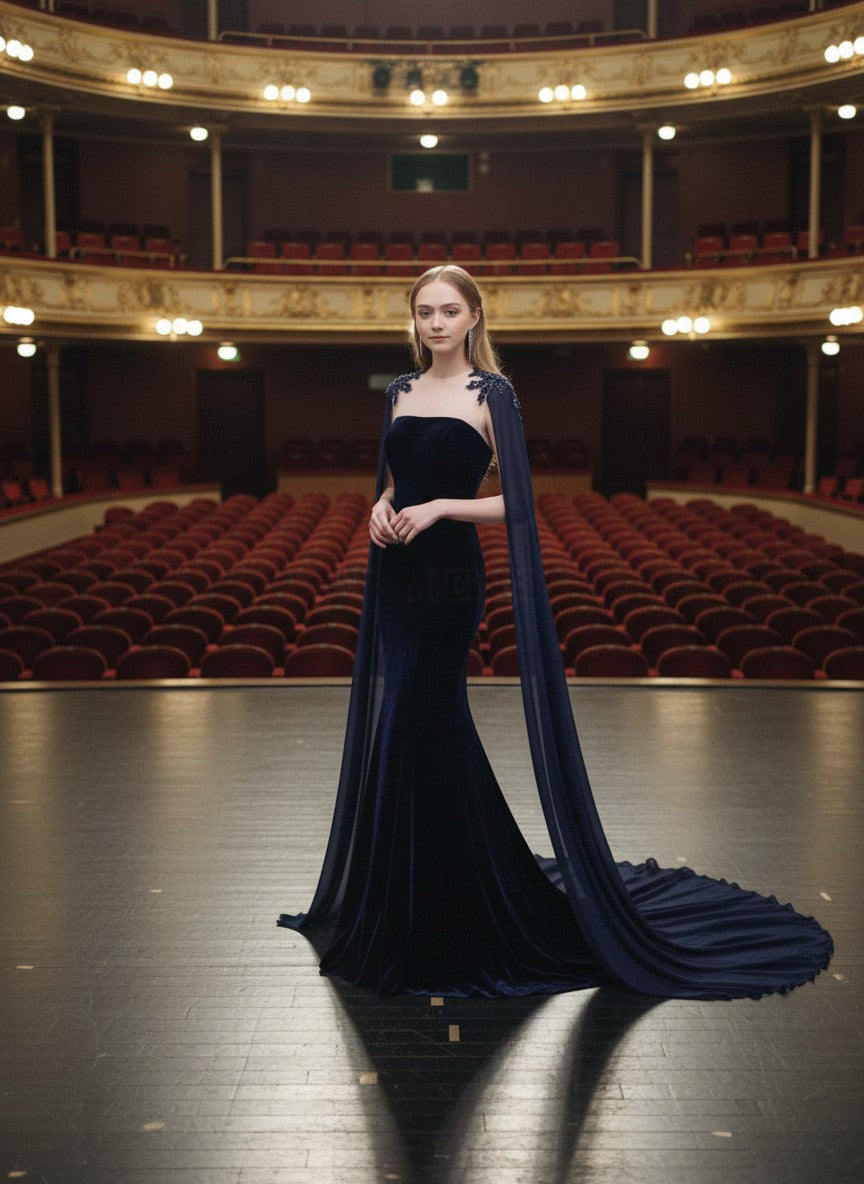Crystal Chiffon Bridal Cape — with Train, 5 Colours