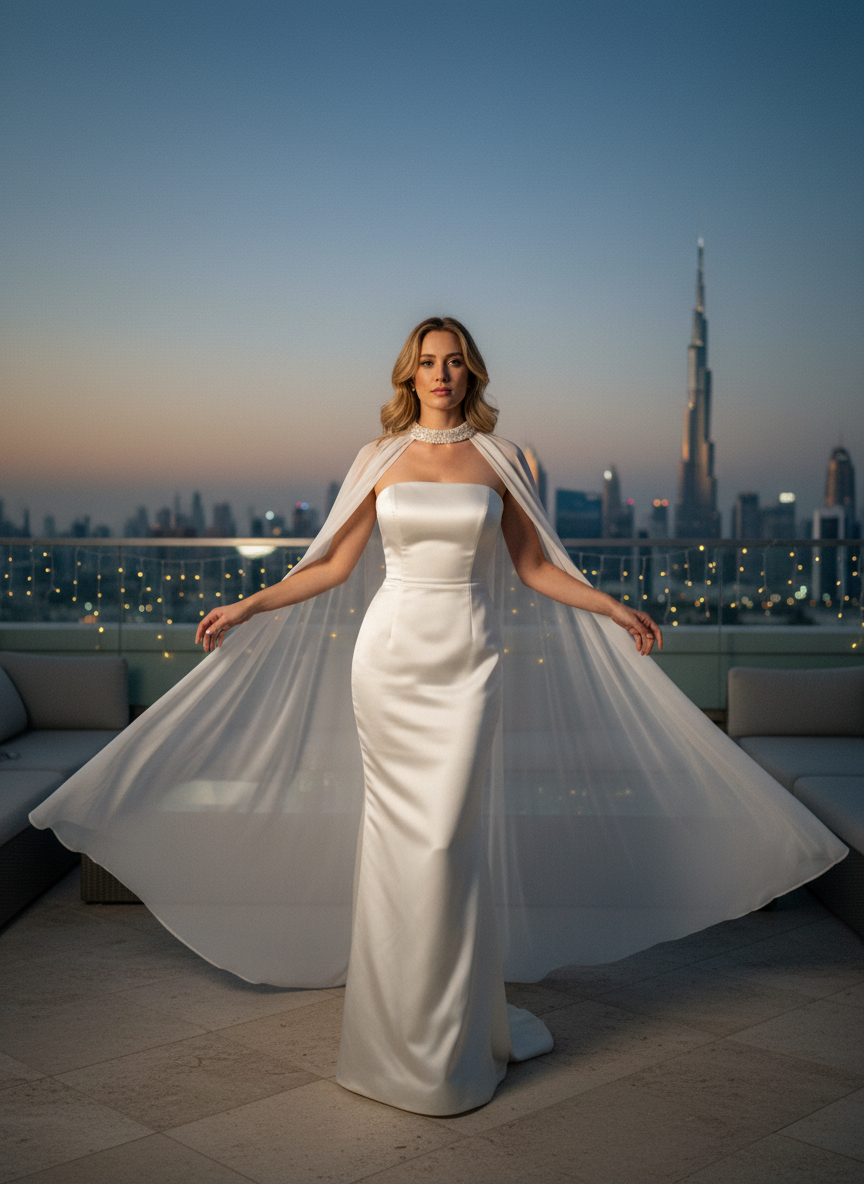 Crystal Collar Chiffon Bridal Cape — Floor Length, One Size