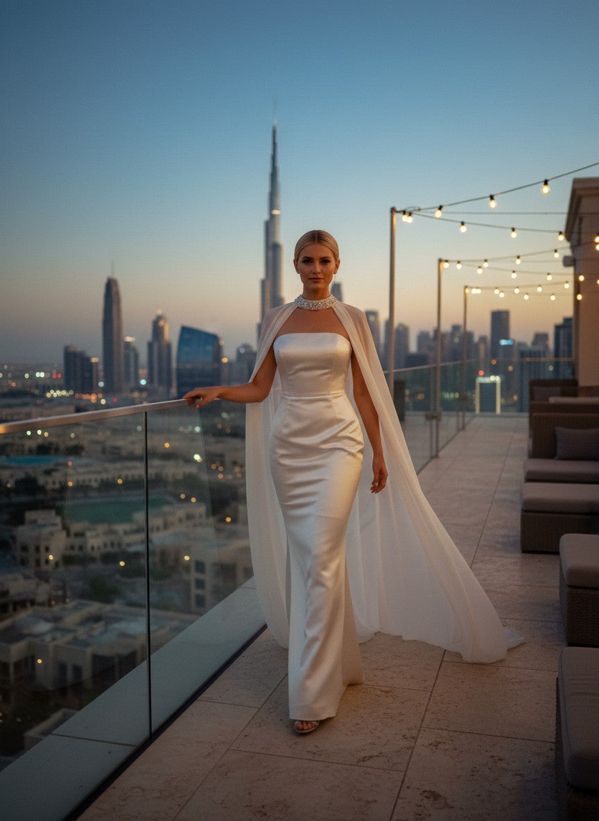 Crystal Collar Chiffon Bridal Cape — Floor Length, One Size