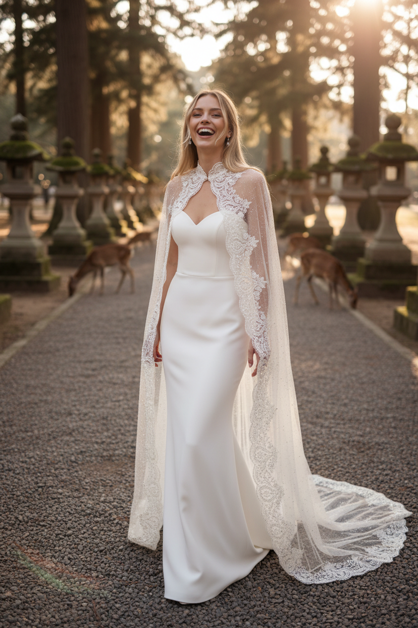 Lace Tulle Bridal Cape — Long, One Size