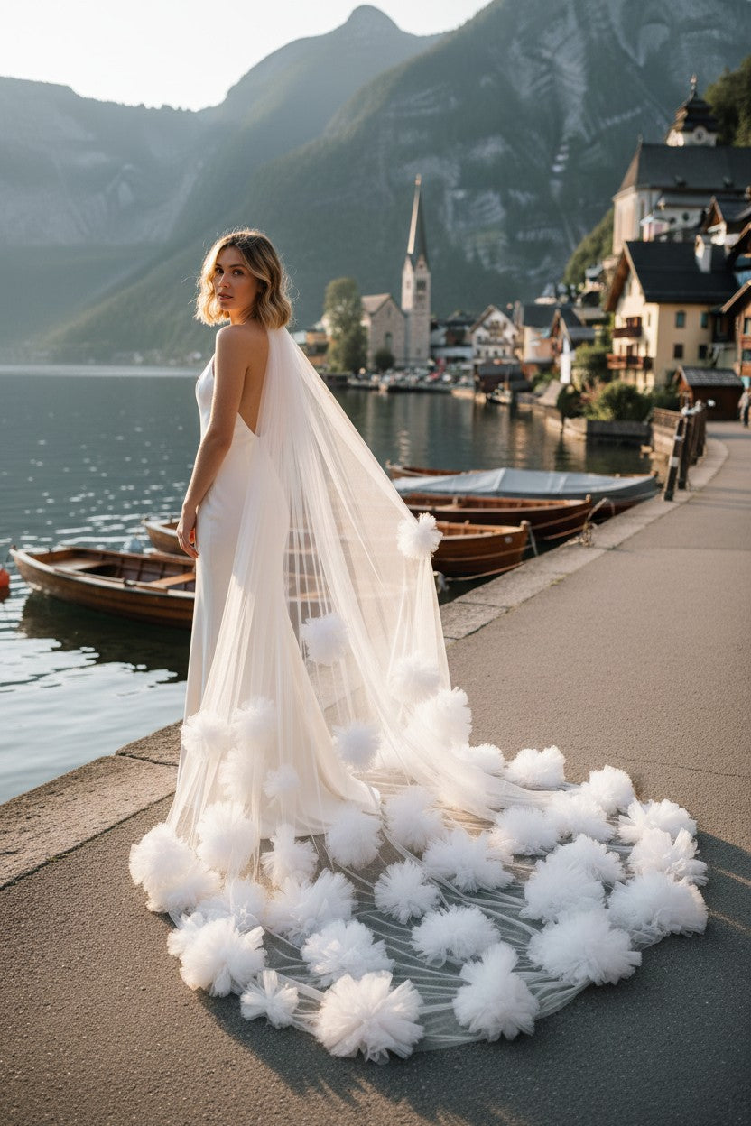Appliqué Tulle Wedding Veil — Cathedral, 15 Colours