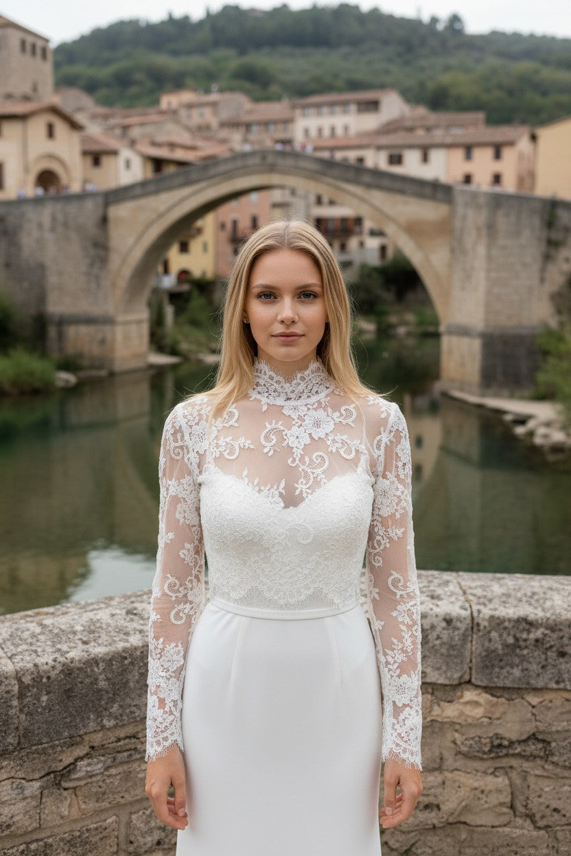 High Neck Lace Bridal Bolero — Long, XXL to 5XL