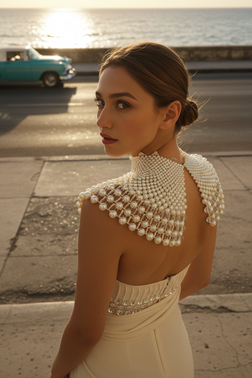Off Shoulder Pearl Bridal Headpiece