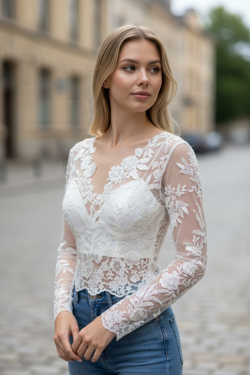Long Sleeve Lace Bridal Cape — Long, 8 to 16W