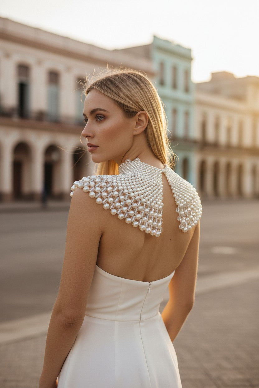 Off Shoulder Pearl Bridal Headpiece