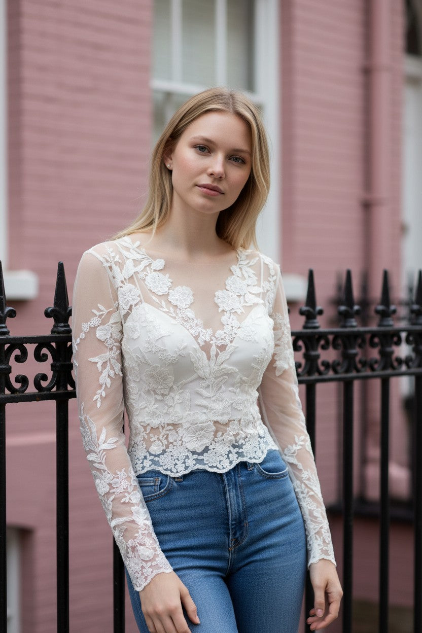 Long Sleeve Lace Bridal Cape — Long, 8 to 16W