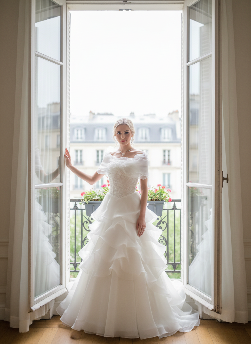 Ruffled Organza Bridal Shrug — Rhinestone Bow, 4 Colours