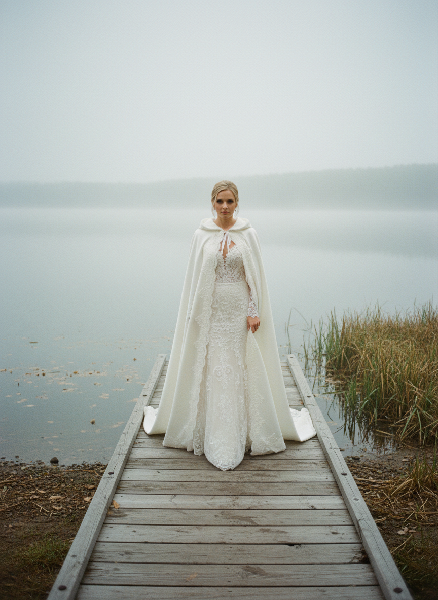 Hooded Bridal Cape with Lace Train — XS to 5XL, 3 Colours