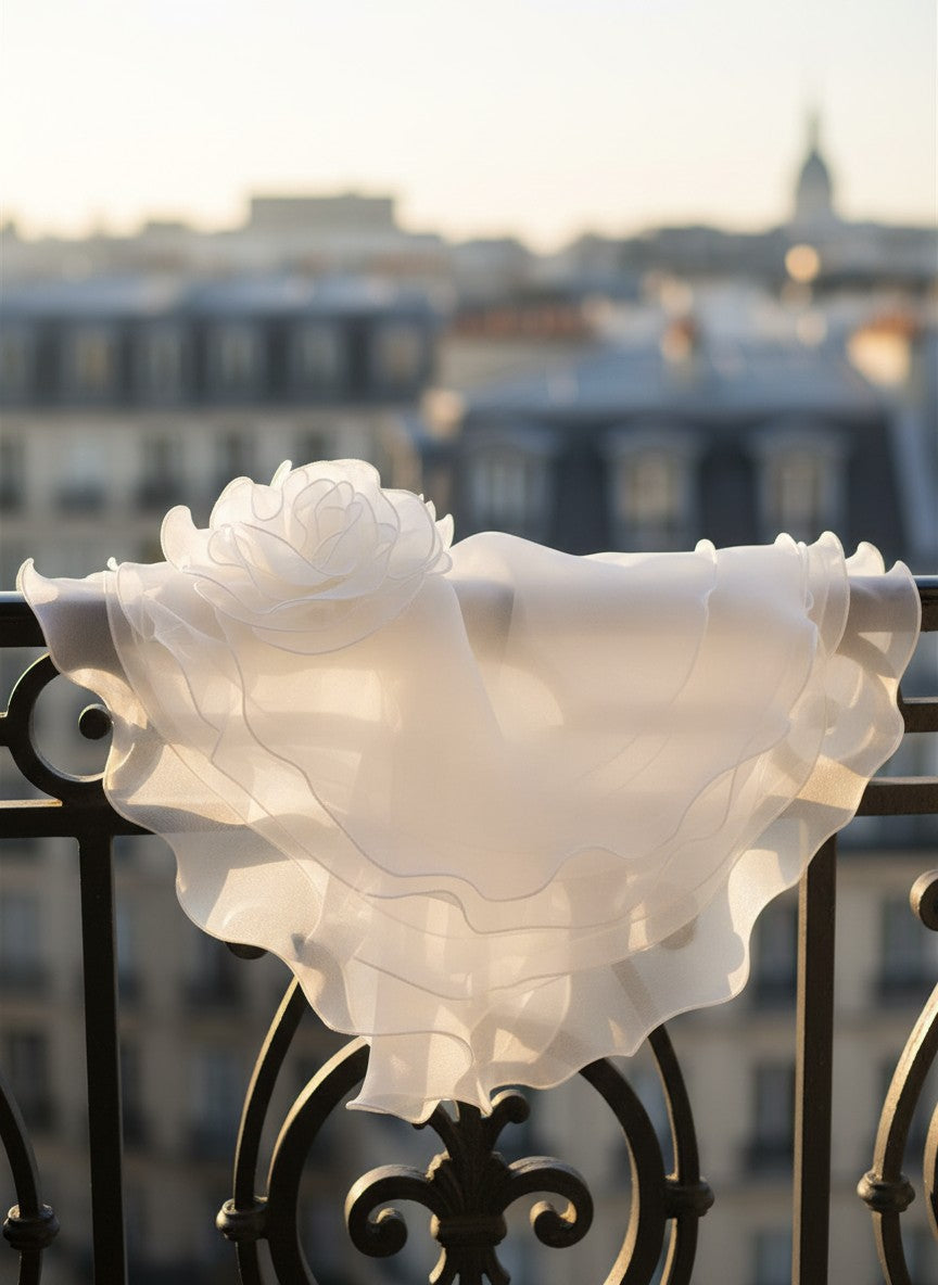 Ruffled Organza Bridal Shrug — Rhinestone Bow, 4 Colours