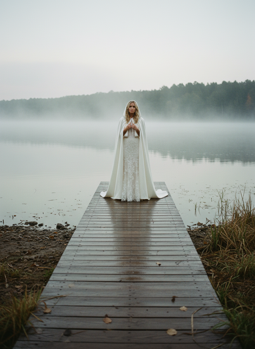 Hooded Bridal Cape with Lace Train — XS to 5XL, 3 Colours