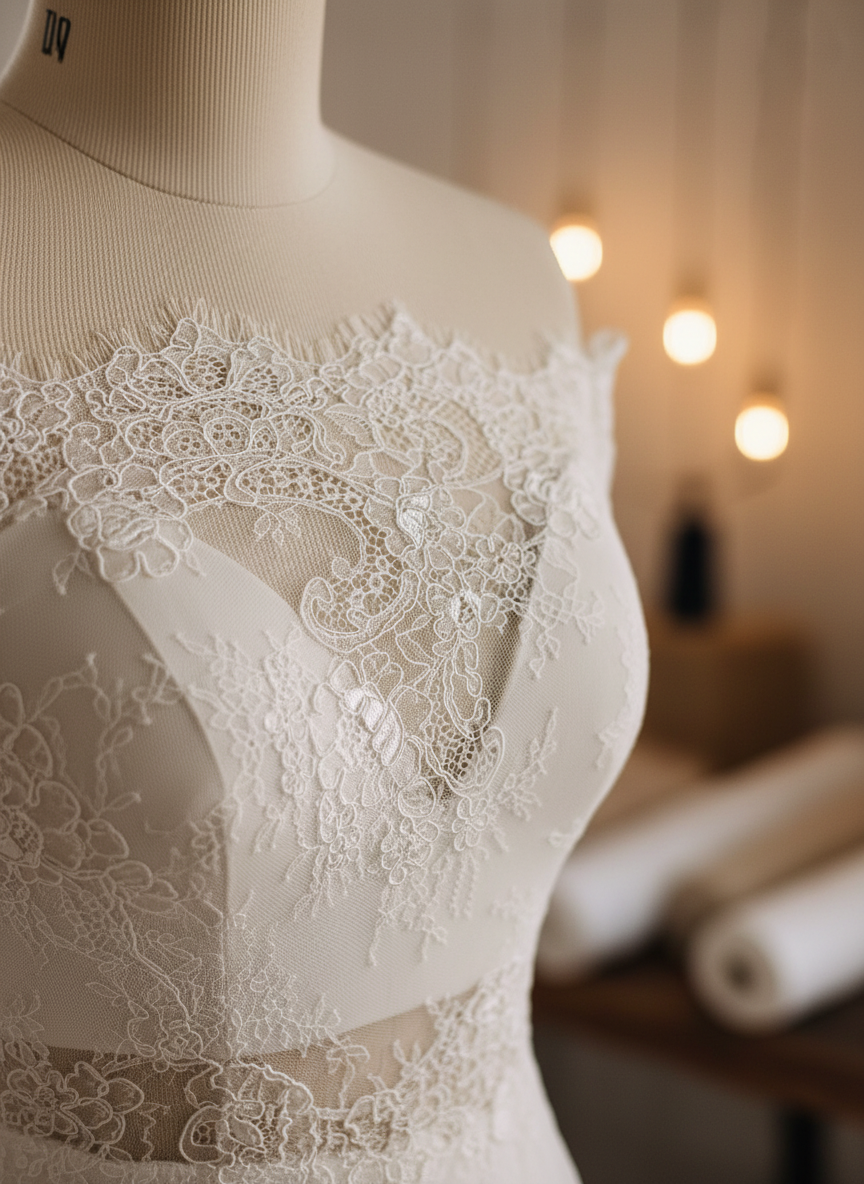 Off Shoulder Lace Bridal Bolero — Long Sleeves, Button Back
