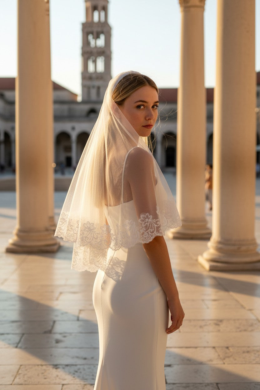 Lace Appliqué Wedding Veil — Cathedral, 5 Colours