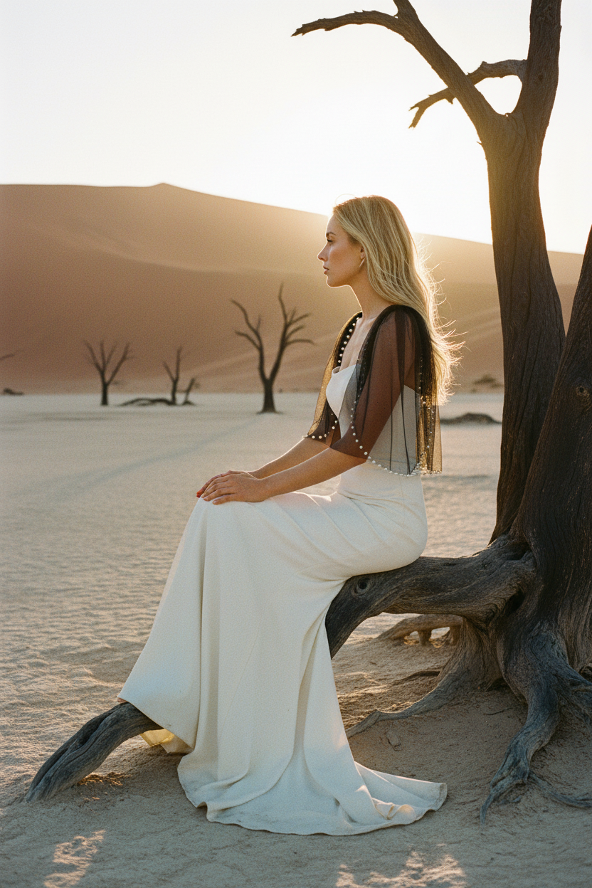 Pearl Tulle Bridal Cape — Short, 4 Colours