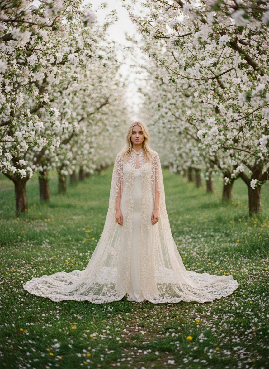 3D Floral Appliqué Bridal Shawl — Long, 3 Colours