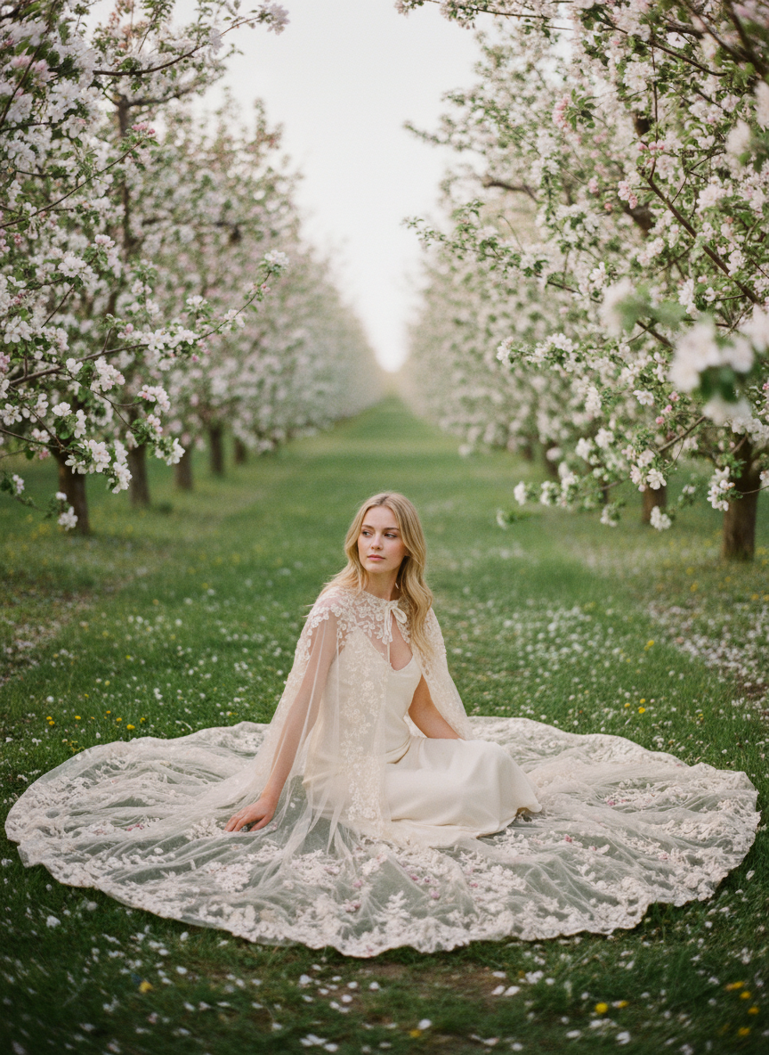 3D Floral Appliqué Bridal Shawl — Long, 3 Colours