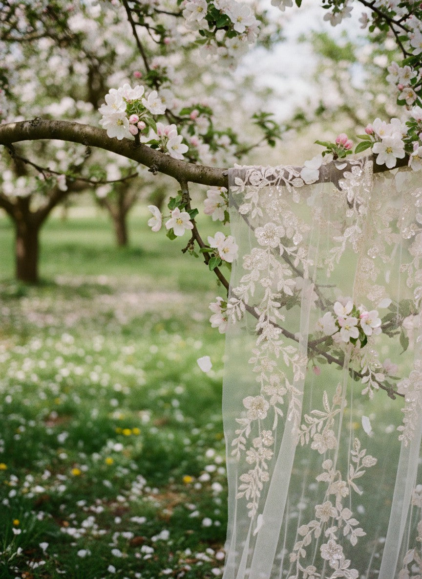 3D Floral Appliqué Bridal Shawl — Long, 3 Colours