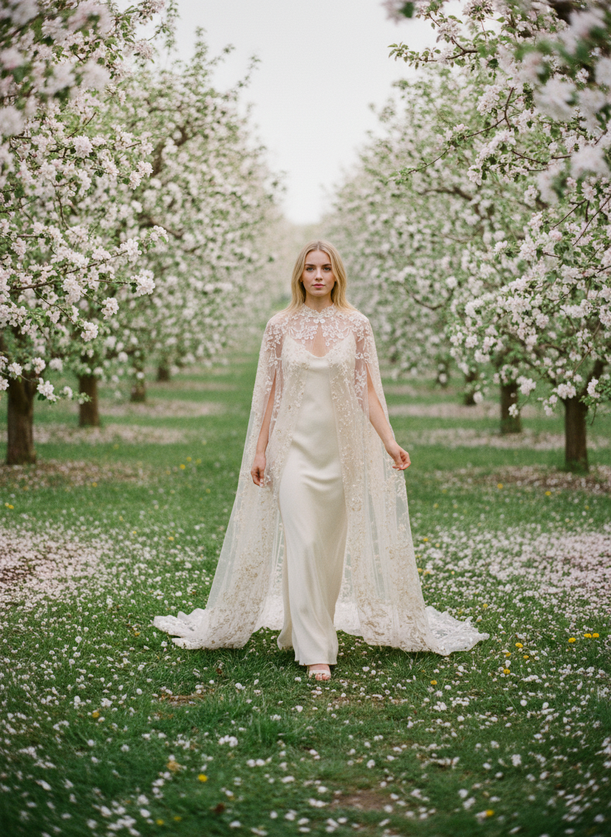 3D Floral Appliqué Bridal Shawl — Long, 3 Colours