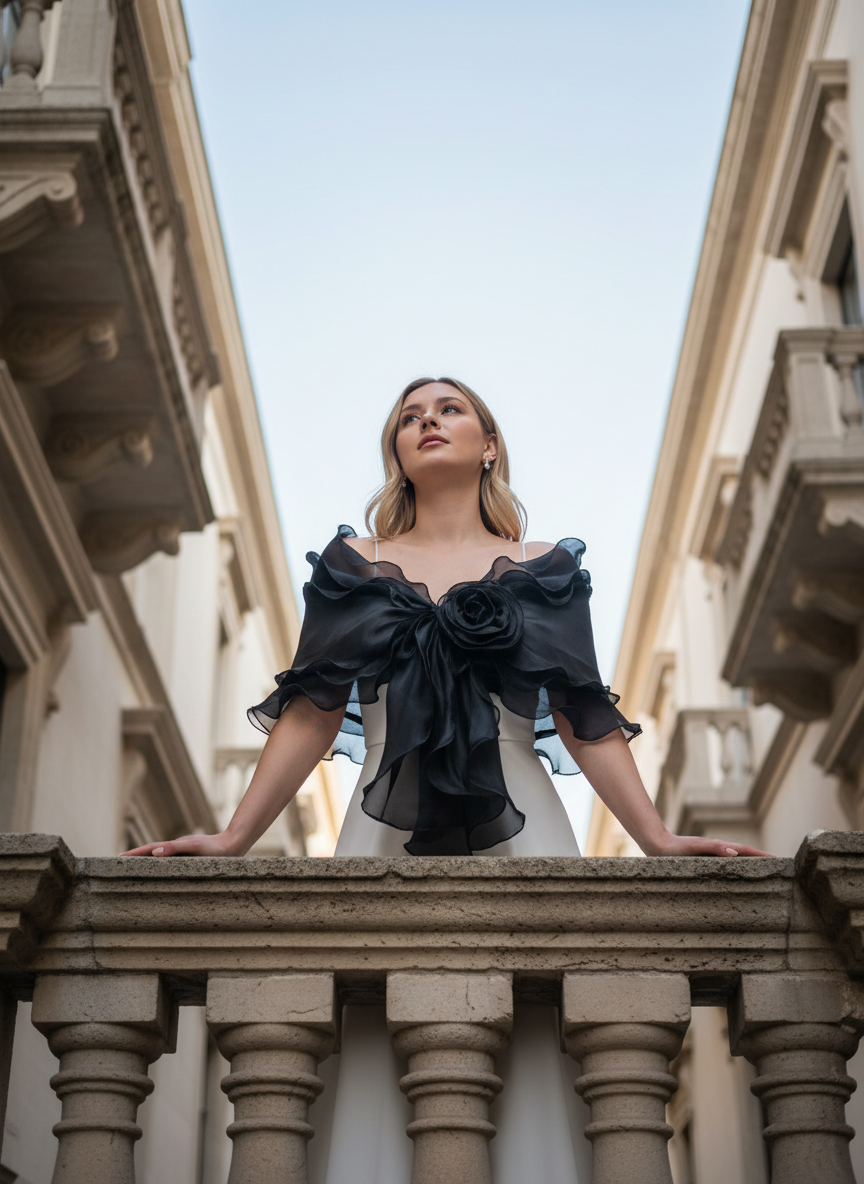 Ruffled Organza Bridal Shrug — Rhinestone Bow, 4 Colours