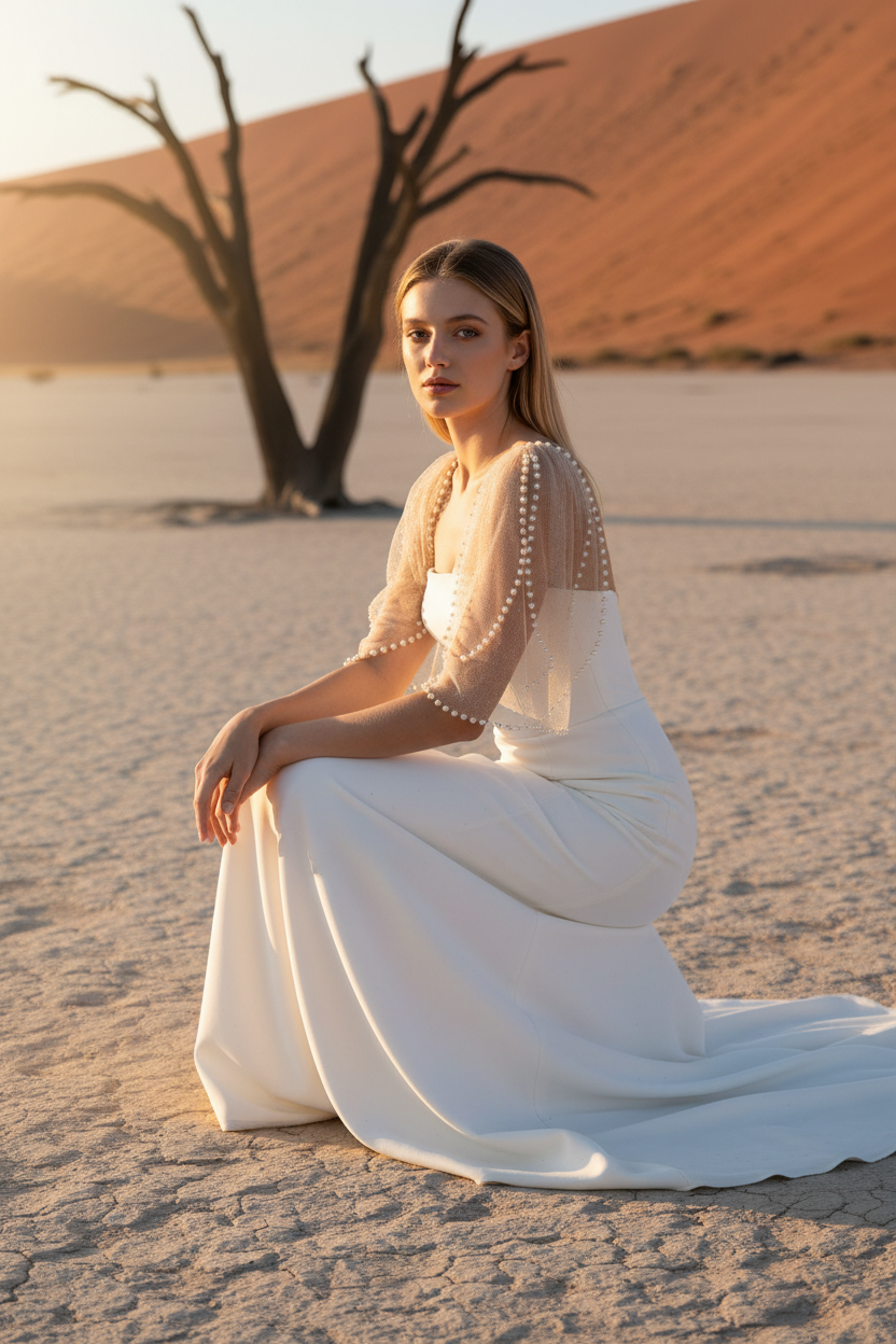 Pearl Tulle Bridal Cape — Short, 4 Colours